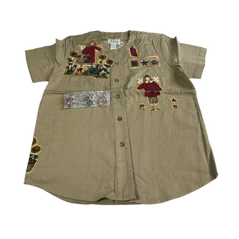 Vintage Quacker Factory Womens Small Gardening Angel Shirt w Button Covers QVC